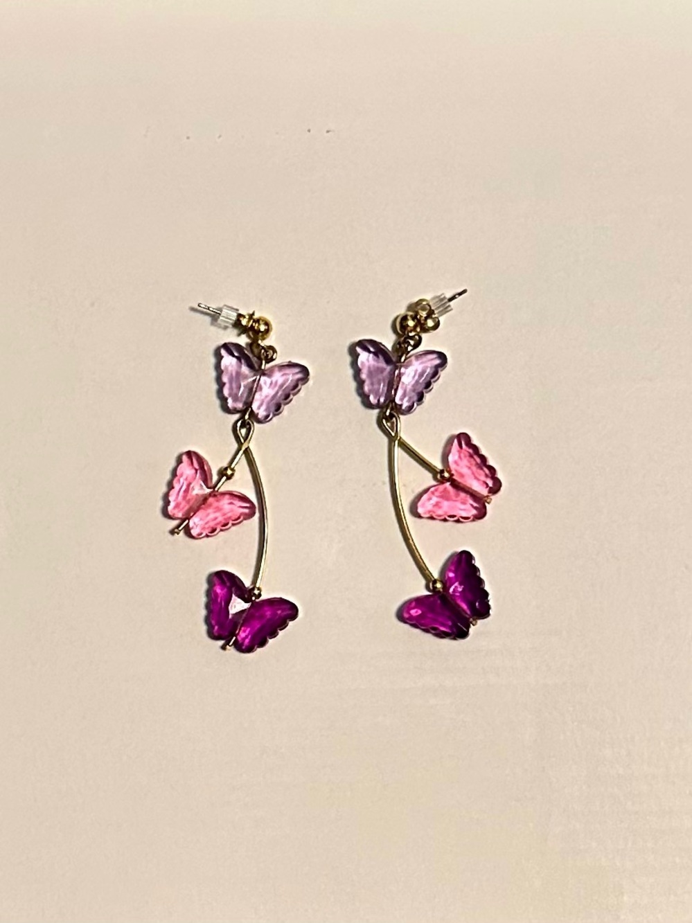 Butterfly Drop Earrings — Pink & Purple Enamel
